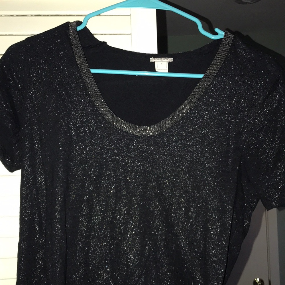 Women’s grey sparkle top with decorative neckline